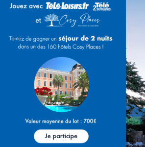 Découvrez le bon plan du jour: 1 x 700€ séjour de 2 personnes Cosy place