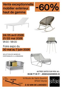 Mobilier extérieur Limoges : vente exceptionnelle jusqu’à -60% près de chez vous